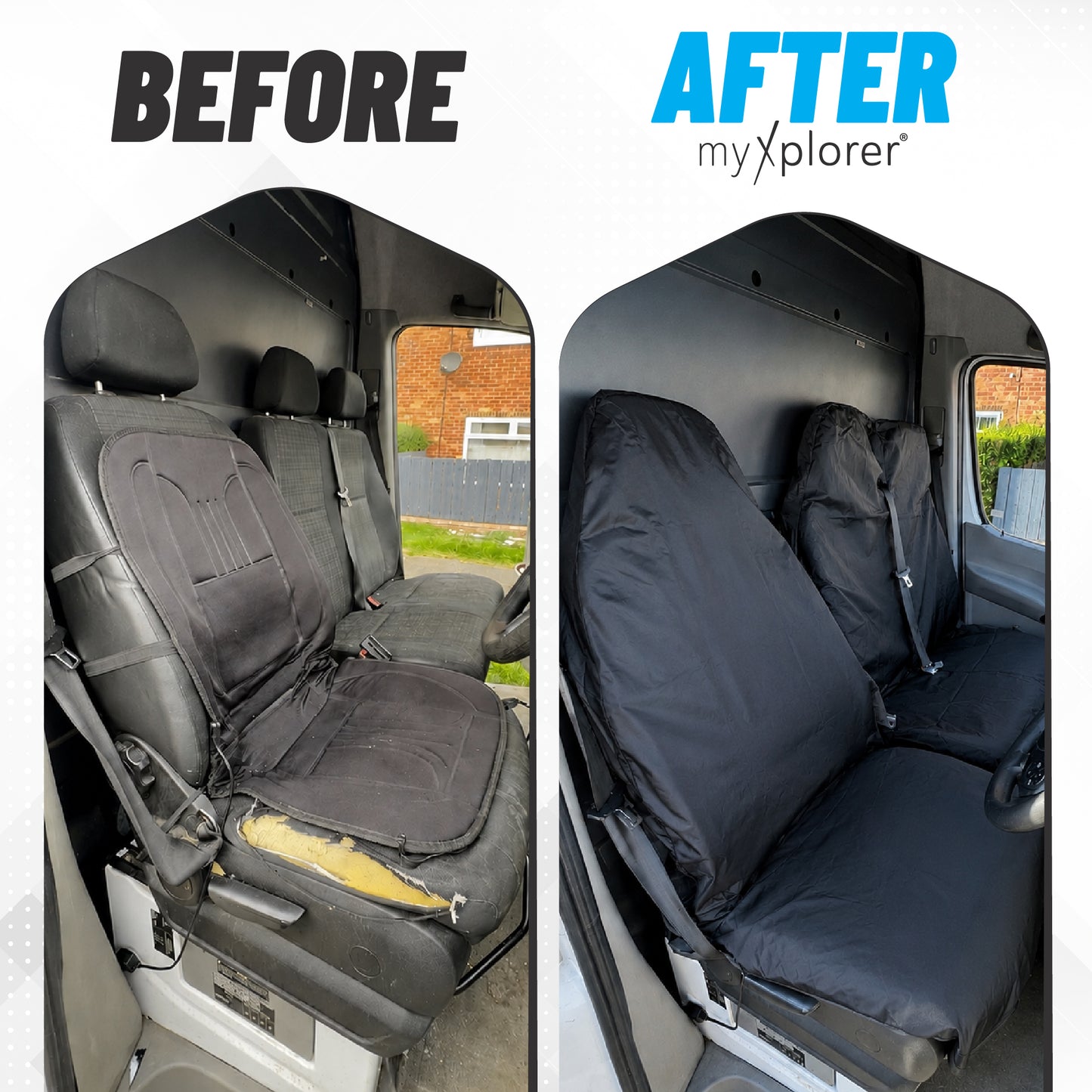 myXplorer Van Seat Cover Set (Heavy-Duty, Non-Slip Coating, Waterproof, 2 Piece Set)