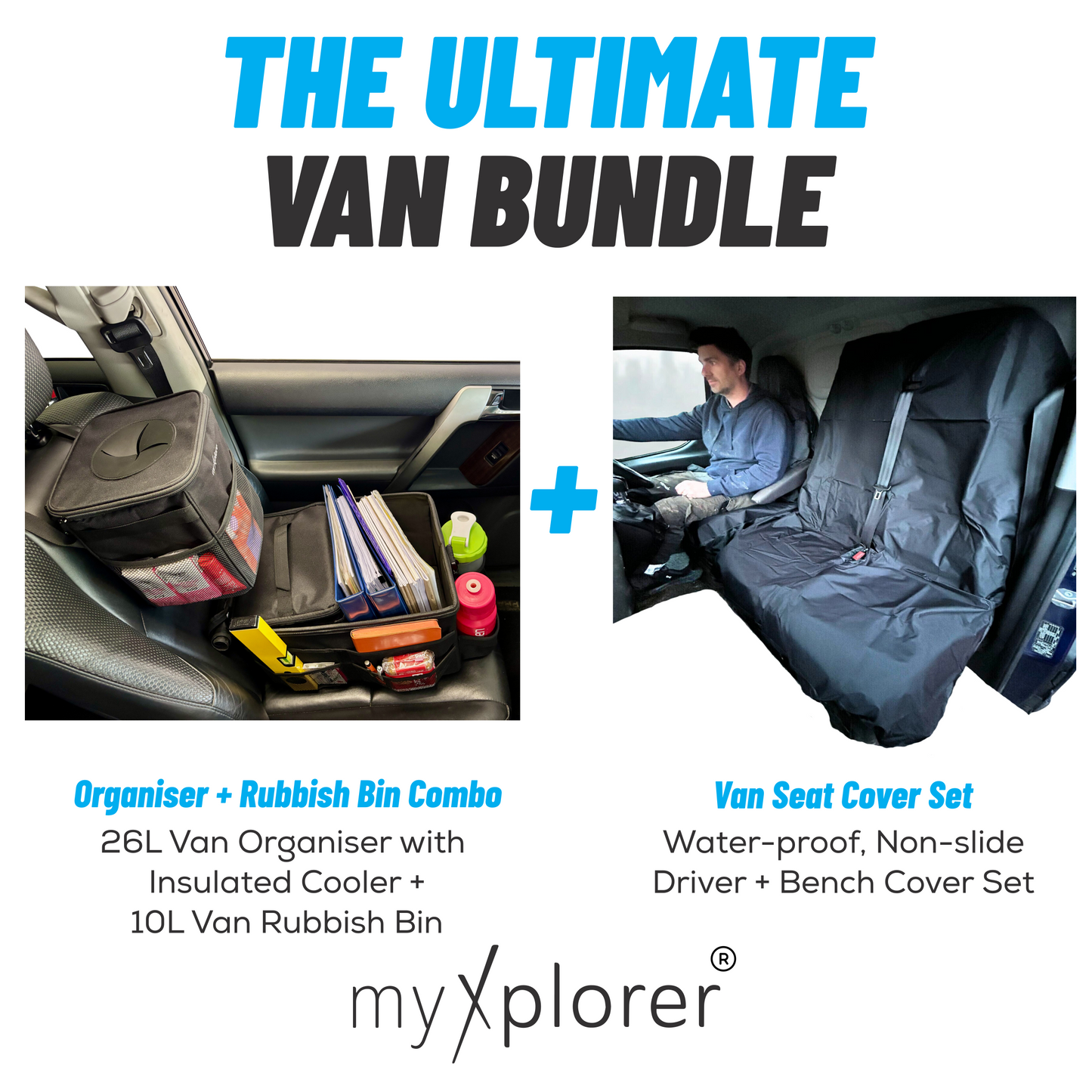 Ultimate Bundle (3 Items) – Organiser with Cooler + Van Seat Covers + Van Rubbish Bin (Save 5%)